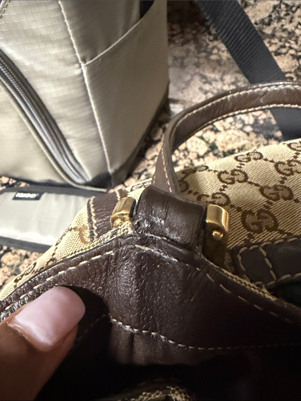 Gucci Beige GG Canvas Tote with Brown Trim and Green-Red Web - Picture 14 of 14